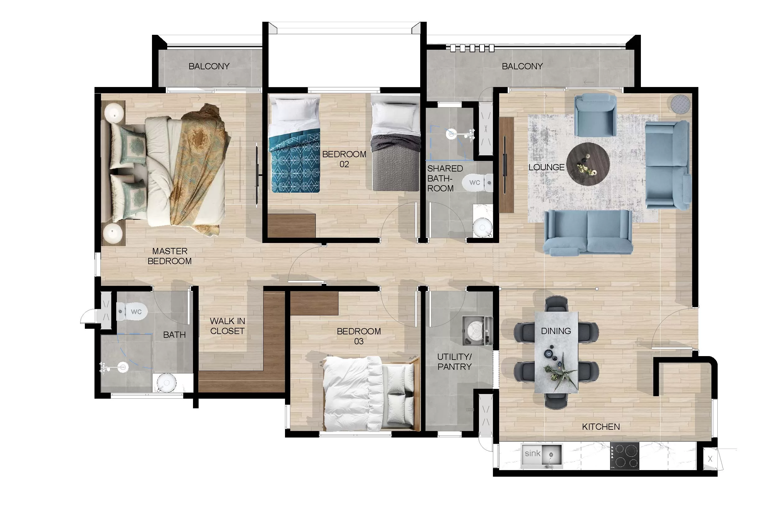 Unity Parkside 3-bedroom alternate floor plan